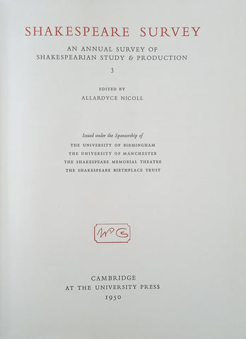 Shakespeare Survey: The Annual Survey of Shakespearian Study & Production 3, 1950 | Allardyce Nicoll (ed.)