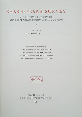 Shakespeare Survey: The Annual Survey of Shakespearian Study & Production 4, 1951 | Allardyce Nicoll (ed.)