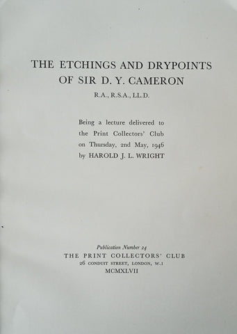 The Etchings and Drypoints of Sir D.Y. Cameron | Harold J.L. Wright