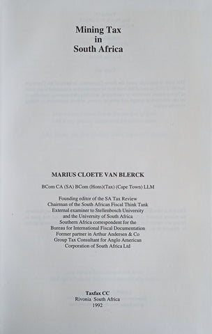 Mining Tax in South Africa | Marius Cloete van Blerck