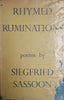 Rhymed Ruminations, Poems by Siegfried Sassoon [First Edition] | Siegfried Sassoon