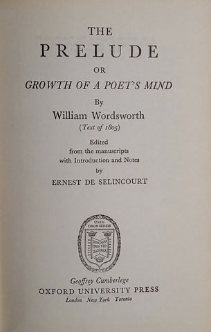 The Prelude, or Growth of a Poet's Mind, by William Wordsworth | Ernest de Selincourt (ed.)