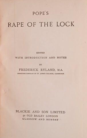 Pope's Rape of the Lock | Frederick Ryland (ed.)