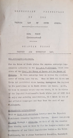 Elementary Principles of the Private Law of South Africa, Book First: Introductory