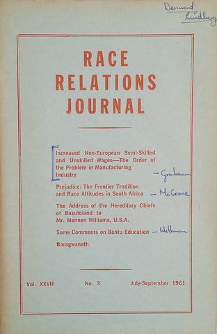 Race Relations Journal Vol. XXVIII No. 3 July-September 1961