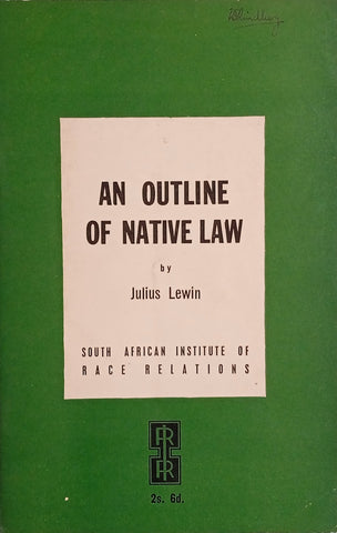 An Outline of Native Law | Julius Lewin