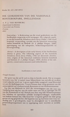 Die Geskiedenis van die Nasionale Bontebokpark, Swellendam [Afrikaans] | A.P.J. van Rensburg
