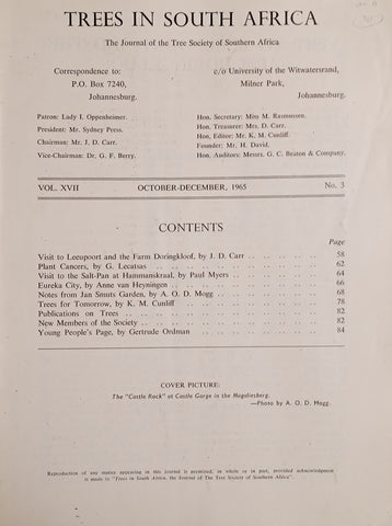 Trees in South Africa: The Journal of the Tree Society of Southern Africa, Vol. XVII, No. 3, October-December 1965