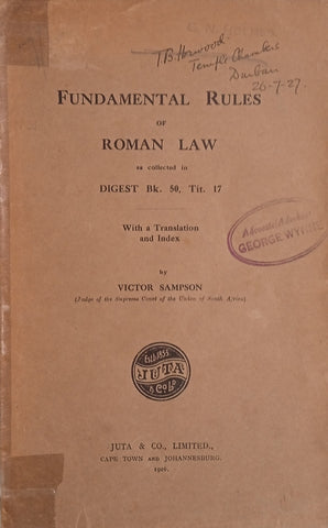Fundamental Rules of Roman Law as Collected in Digest Bk. 50, Tit. 17 | Victor Sampson