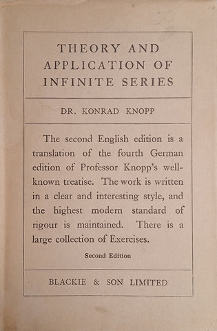Theory and Application of Infinite Series | Dr. Konrad Knopp