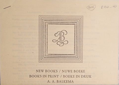 New Books/Nuwe Boeke. Books in Print/Boeke in Druk, A.A. Balkema 1973 [Folded Pamphlet]