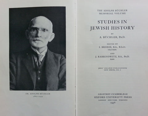 Studies in Jewish History (Adolph Buchler Memorial Volume) | Adolf Buchler