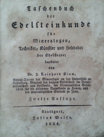 Taschenbuch der Edelsteinkunde (German, Published 1834) | J. Reinhard Blum