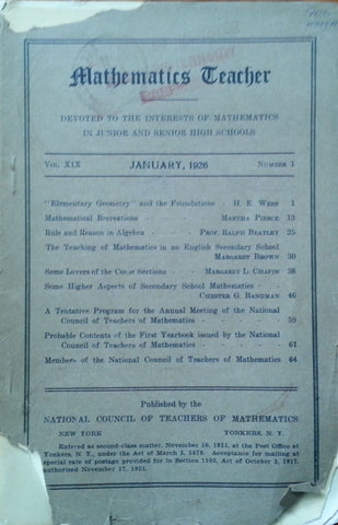 Mathematics Teacher (Vol. 19, No. 1, January 1926)