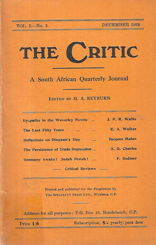 The Critic: A South African Quarterly (Vol. 1, No. 2, December 1932)