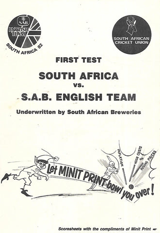 First Test, South Africa vs. S.A.B. English Team, 1982 (Scorecard)