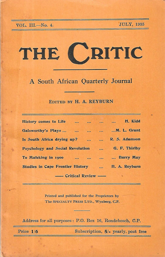 The Critic: A South African Quarterly Journal (Vol. 3, No. 4, July 1935)