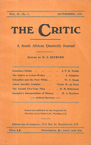 The Critic: A South African Quarterly Journal (Vol. 2, No. 1, September, 1933)