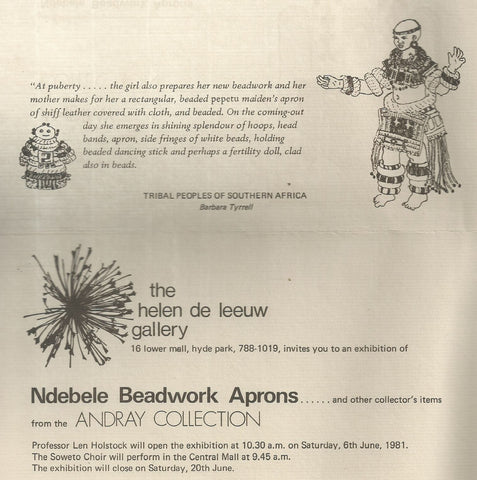 Ndebele Beadwork Aprons and other Collector's Items from the Andray Collection (Invitation to the Exhibition)