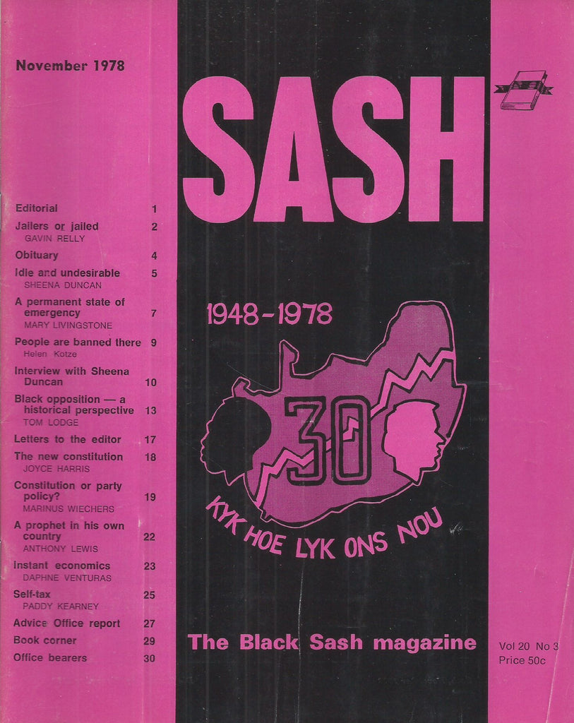 Sash: The Black Sash Magazine (Vol. 20, No. 3, Nov. 1978)