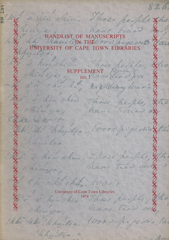 Handlist of Manuscripts in the University of Cape Town Libraries, Supplement No. 1 | D. J. Robbins