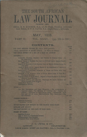 The South African Law Journal (Part II, Vol. XXV, May 1918)