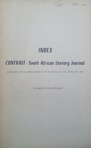 Index to Contrast: South African Literary Journal (August 1974 - December 1979, Vols. 9-12, Nos. 33-48