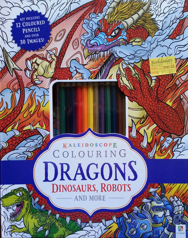 Kaleidoscope Colouring: Dragons, Dinosaurs, Robots and More (With 12 Pencils)