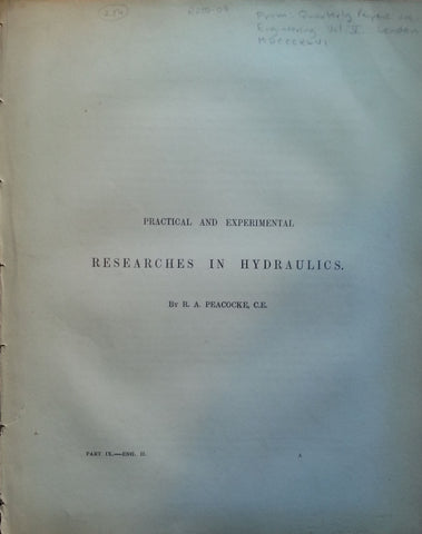 Practical and Experimental Researches in Hydraulics (1846) | R. A. Peacocke