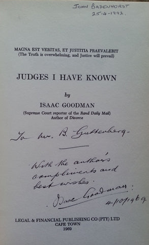 Judges I Have Known (Inscribed by Author) | Isaac Goodman
