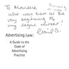 Bookdealers:Advertising Law: A Guide to the Code of Advertising Practice (Inscribed by Author) | Gail Schimmel