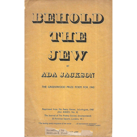 Behold the Jew (The Greenwood Prize Poem for 1943) | Ada Jackson