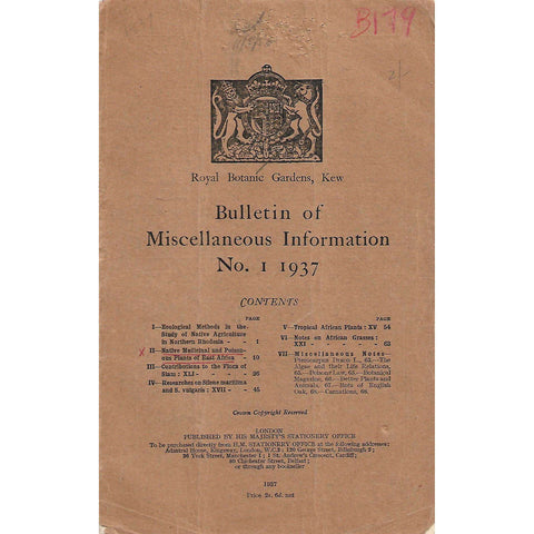 Bulletin of Miscellaneous Information (No. 1, 1937)