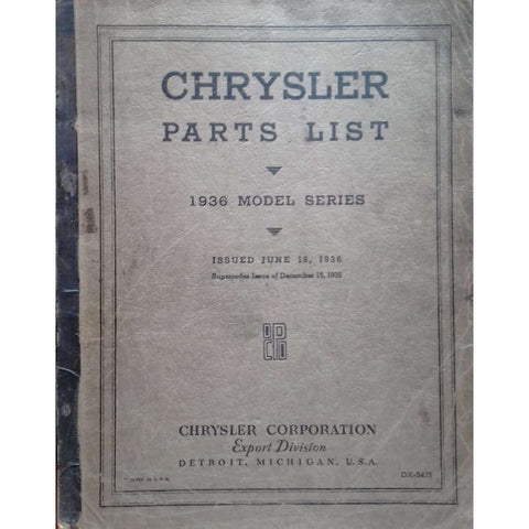 Chrysler Parts List: 1936 Model Series