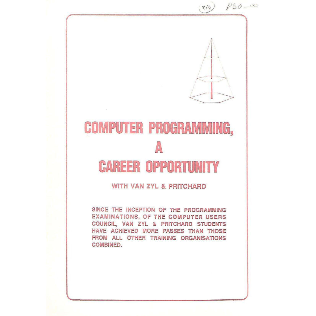 Bookdealers:Computer Programming, A Career Oppertunity with Van Zyl & Pritchard (Pamphlet)