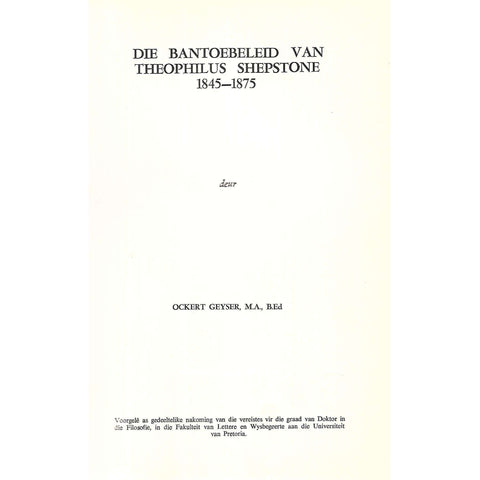 Die Bantoebeleid van Theophilus Shepstone 1845-1875, Die Geskiedenis van Graanbou aan die Kaap 1795-1826 (Argief Jaarboek van SA Geskiedenis, 1968 Deel 1) | Ockert Geyser & Dirk Jacobus van Zyl