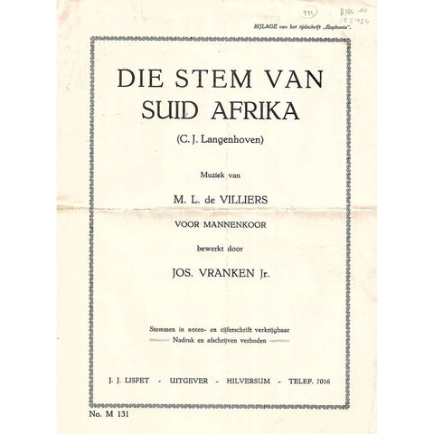 Die Stem van Suid Afrika (Music Score) | C. J. Langenhoven & M. L. de Villiers