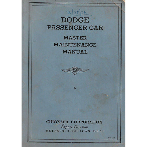 Dodge Passenger Car Master Maintenance Manual (Post c.1935 Publication)