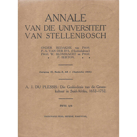 Geskiedenis van die Graankultuur in Suid-Afrika, 1652-1752 | A. J. du Plessis