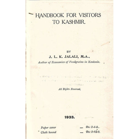 Handbook for Visitors to Kashmir | J. L. K. Jalali