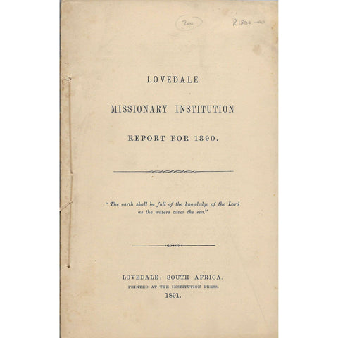 Lovedale Missionary Institution Report for 1890 - Lovedale Press