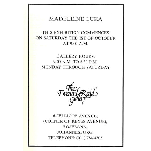 Madeleine Luka (Invitation to an Exhibition of her Work)