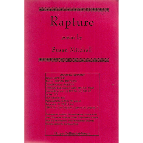 Rapture (Uncorrected Proof Copy) | Susan Mitchell