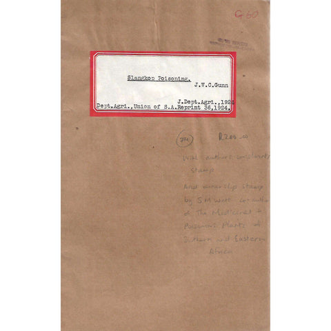 Slangkop Poisoning (With Author's Compliemts Stamp, Copy of J. M. Watt) | J. W. C. Gunn