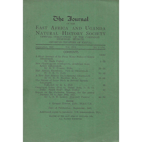 The Journal of the East Africa and Uganda History Society (Vol. 16, No. 1, September 1941)
