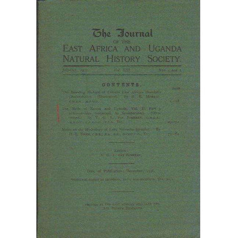 The Journal of the East Africa and Uganda Natural History Society | Editor: V.G.L. van Someren