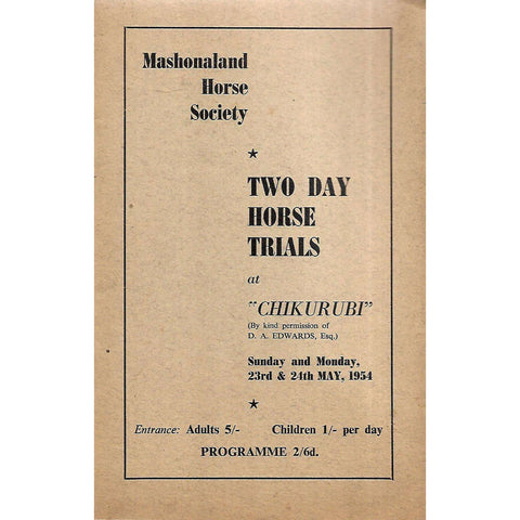 Two Day Horse Trials at "Chikurubi" (Programme, 1954)