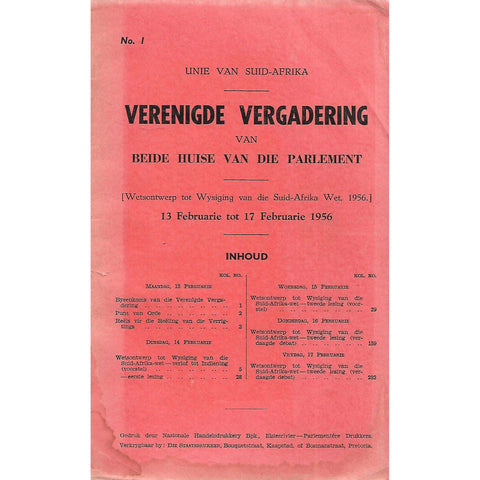 Verenigde Vergadering van Beide Huise van die Parlement (2 Volumes, February 1956)